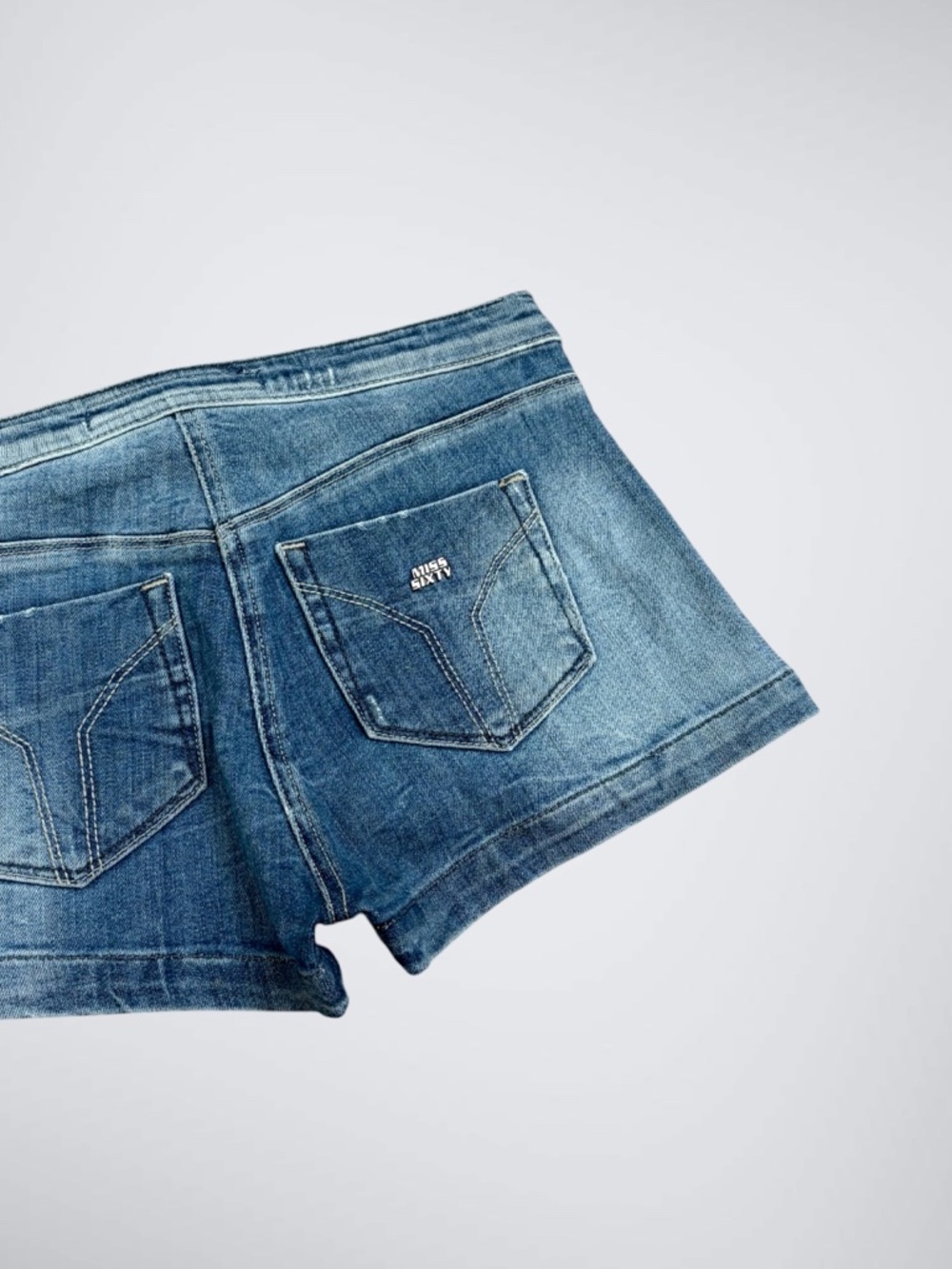 VTG Y2K Miss Sixty Avant-Garde Arched Micro Denim Mid Rise Shorts - Picture 5 of 9